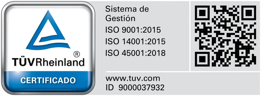 Sistema de Gestión certificado por TÜV Rheinland: ISO 9001, ISO 14001 e ISO 45001
